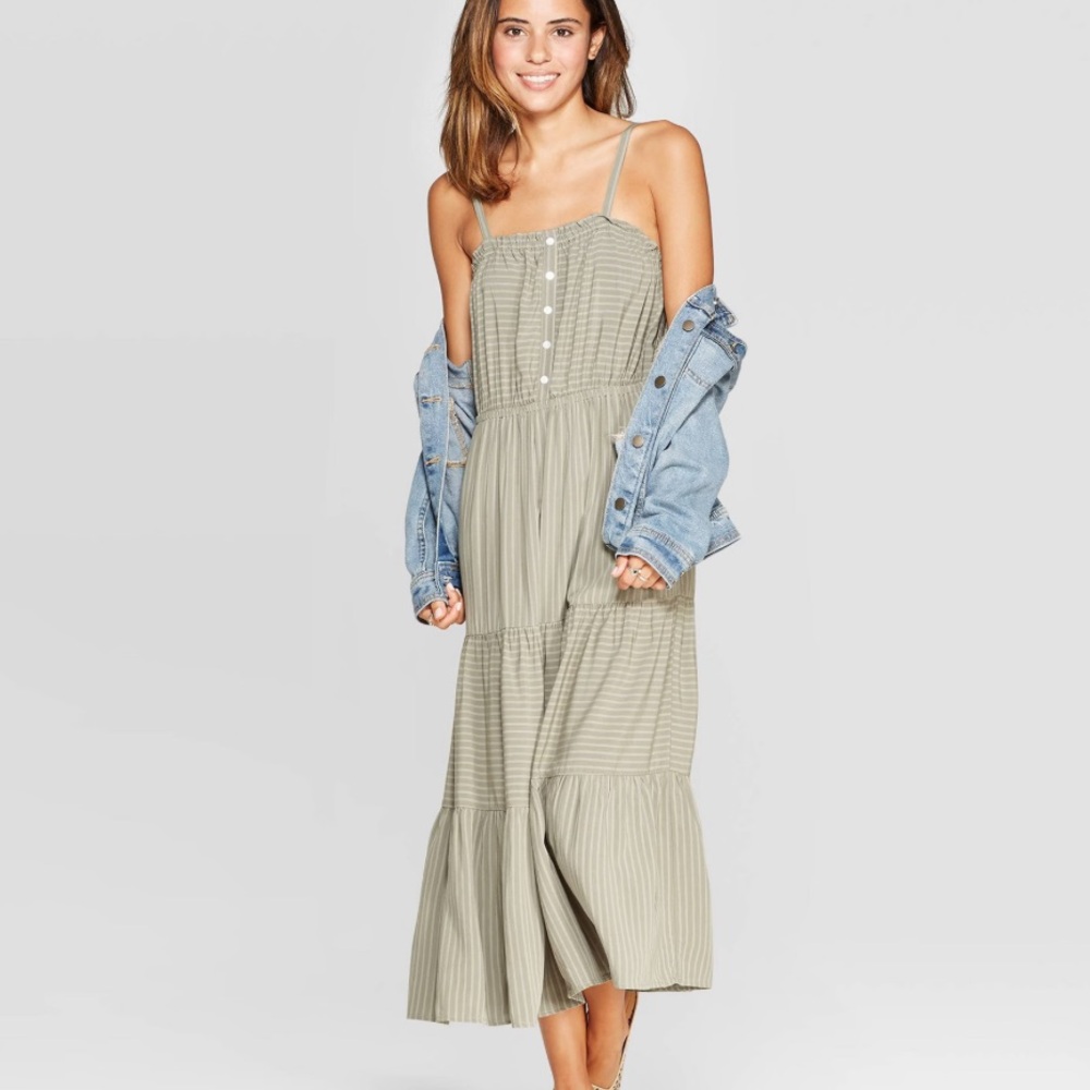 Universal Threads Striped Square Neck Tiered Slee… - image 1